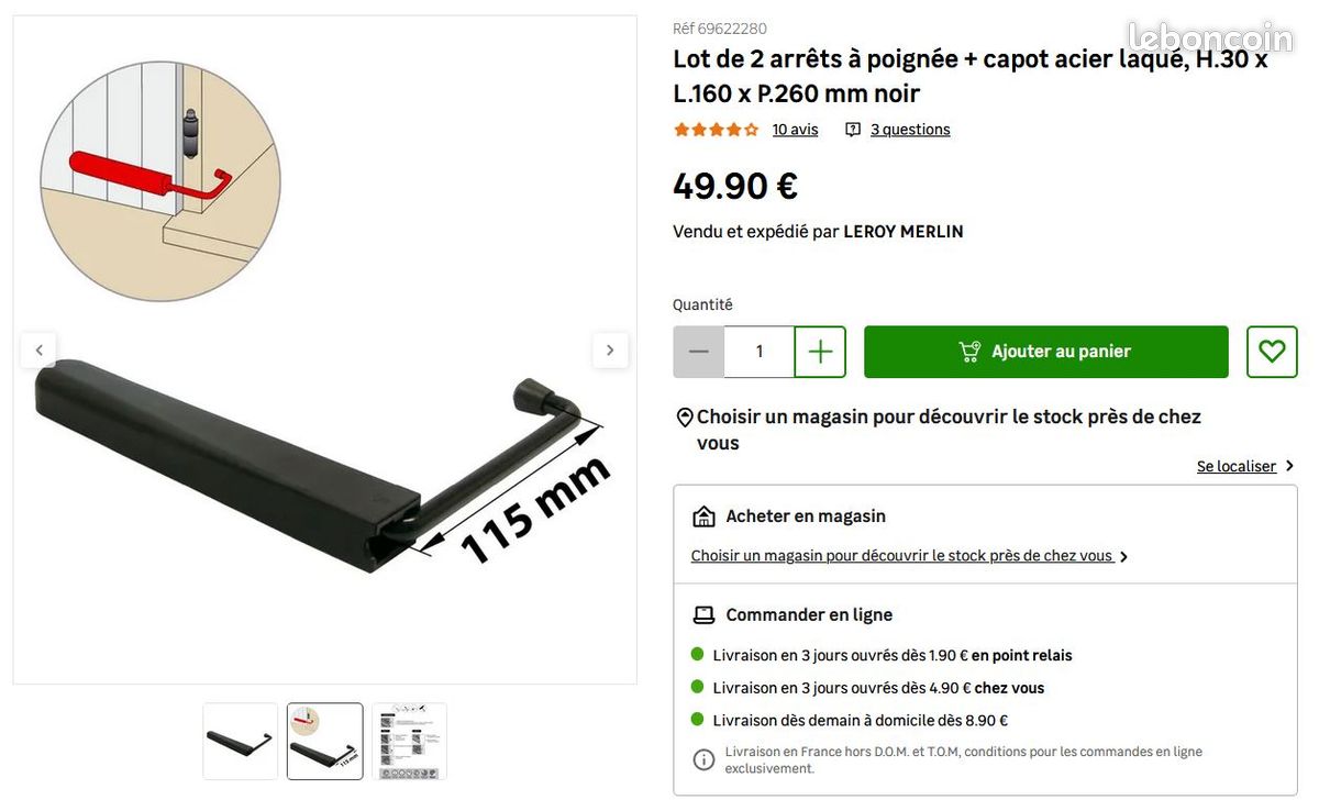 Paire arrêt à poignée - bloque volet (image 3)