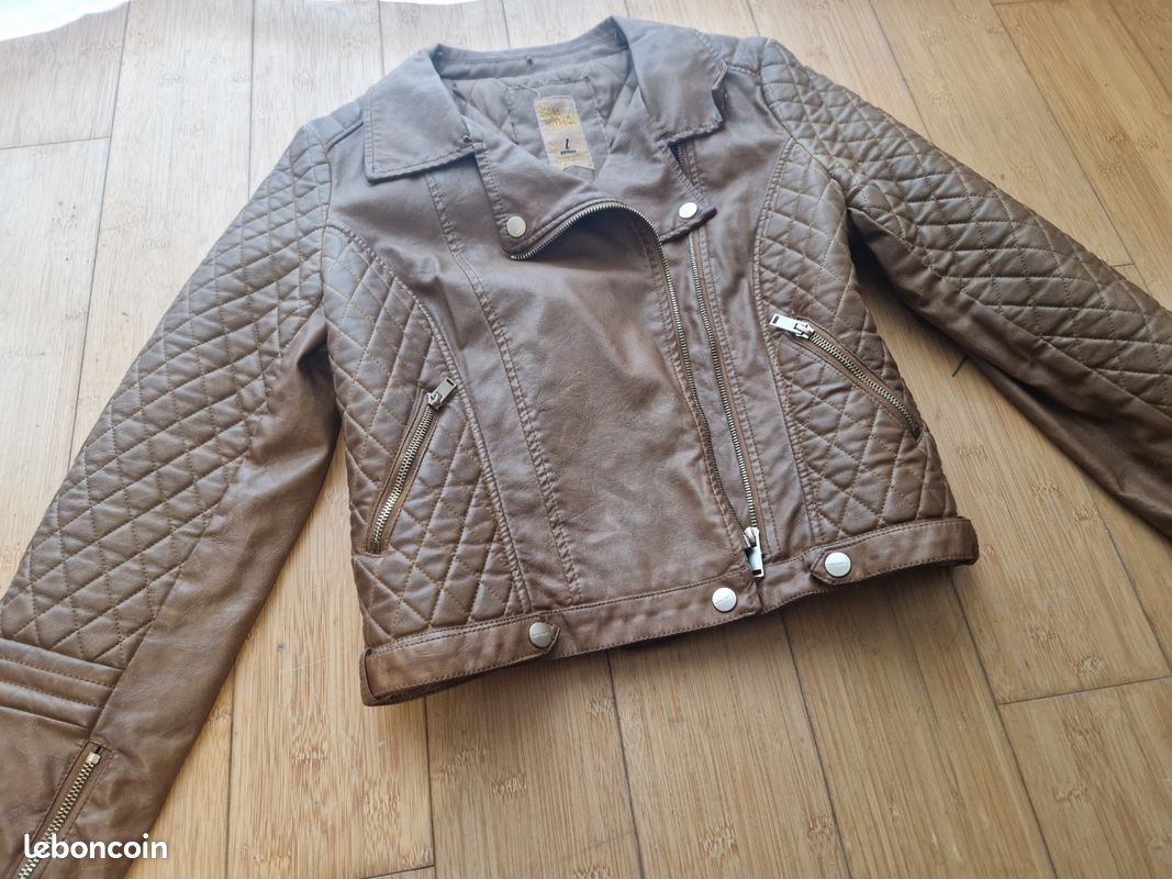 Blouson en simili cuir matelassé camel femme Bershka Taille L (image 3)