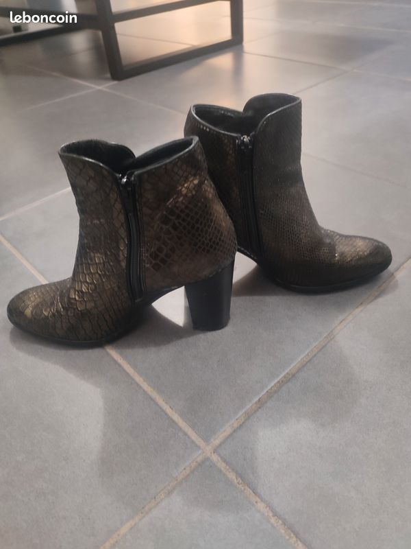 Bottines Minelli Cuir Noir à Brides - Taille 36 EU, Talon 5 Cm, Très Bon État