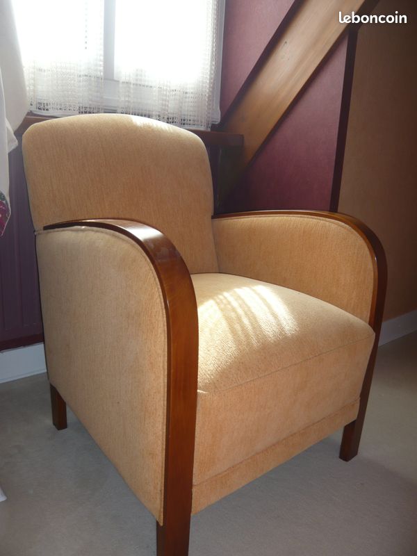 Fauteuil de salon bois et velours (image 2)
