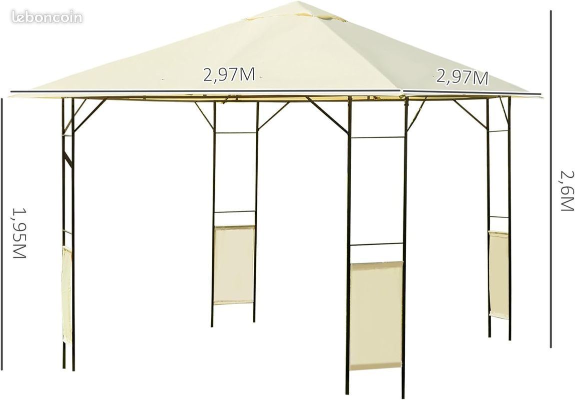 Tonnelle Barnum Pavillon de Jardin 3L x 3l x 2,6H m Toile Crème (image 2)