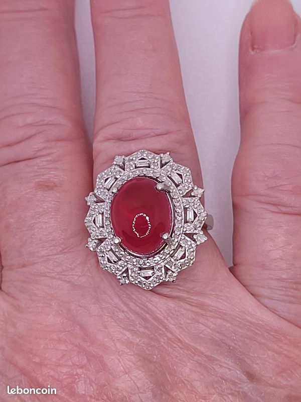 Magnifique Bague Rubis cabochon naturel 12,30ct et Diamants naturels 0,54ct (image 1)