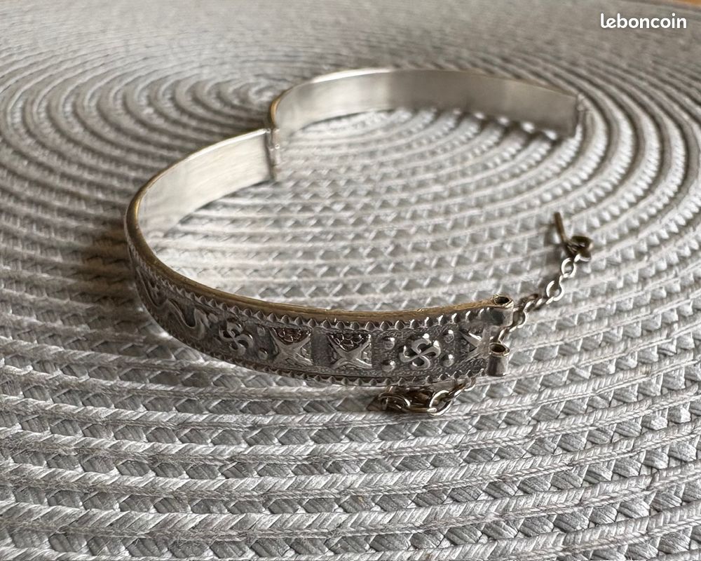 Bracelet Basque Ancien Signé - Bijou Ethnique En Argent - Occasion (bon état)