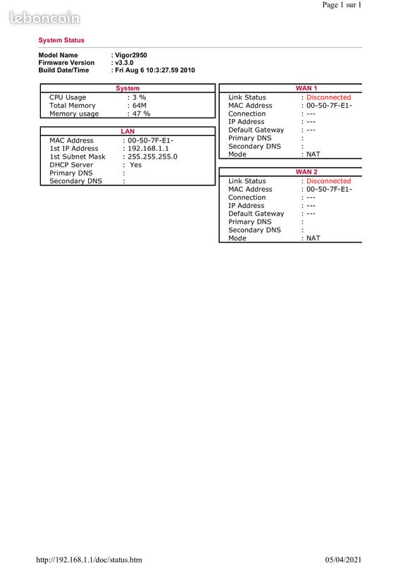 Routeur firewall DrayTeck Dual-Wan Vigor 2950 (image 3)