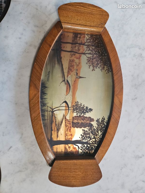 Ancien Plateau En Fer Décoré D'une Femme, Style 1930, Doré, Générique
