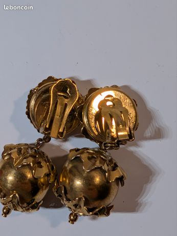Boucles D'oreilles Clips Signées Rossi - Alliage Doré, Strass Vert - Occasion Bon état