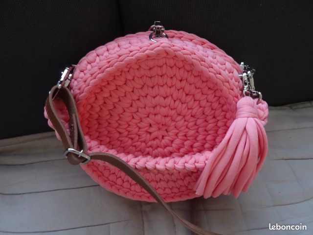 Sac rond rose macramé-Fait main Accessoires Bagagerie