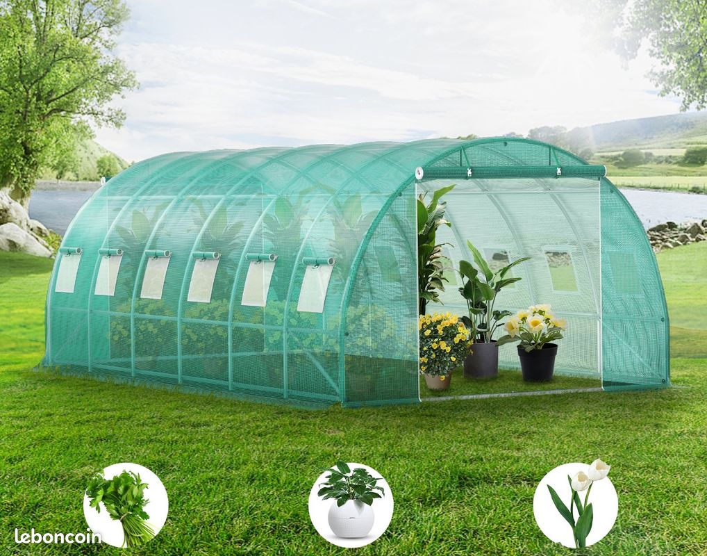 Serre jardin 18m² 6x3x2m VERTE Serre tunnel serre maraicher 18m² serre potager (image 1)