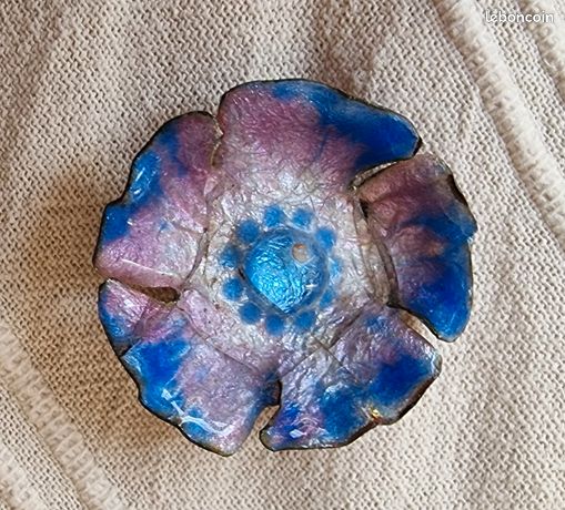 Broche Vintage En Porcelaine De Limoges - Décor Rose Et Or - 3,8 Cm - Occasion Très Bon état