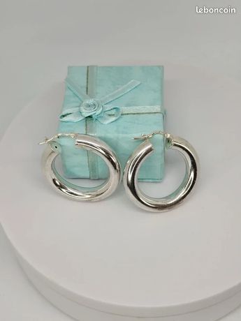 Boucles D'oreilles Créoles En Argent Massif 925/1000 - Neuves Sans Emballage - Avec Poinçons - Style Classique Intemporel
