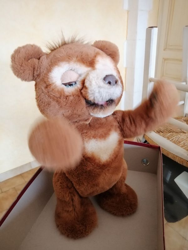 Jouet interactif en peluche Cubby, le curieux ours multicolore