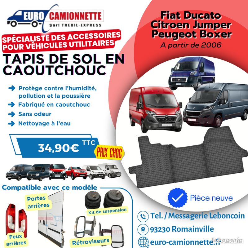Tapis de sol en caoutchouc pour utilitaires Boxer / Jumper / Ducato 2006-2024 NEUF PRO (image 1)