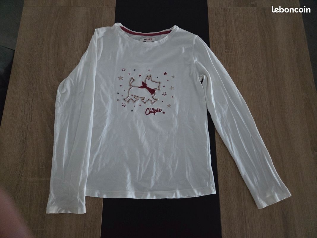 ✨ Lot 2 pièces / Ensemble Chipie fille 8 ans (128 cm) — Pull col roulé + T-shirt manches longues (image 1)