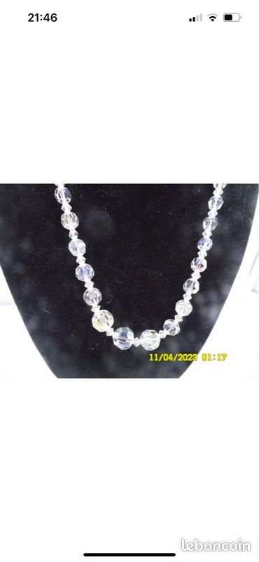 Collier Ancien En Perles Et Cristal Facetté - Bijou Vintage Occasion