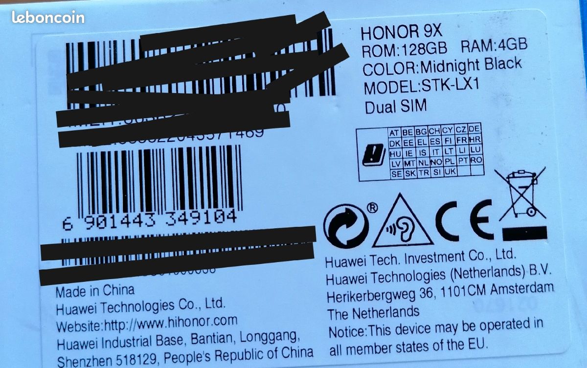 Smartphone Honor 9X, 4G / 128G, noir, neuf dans son emballage d'origine scellé, jamais servi (image 2)