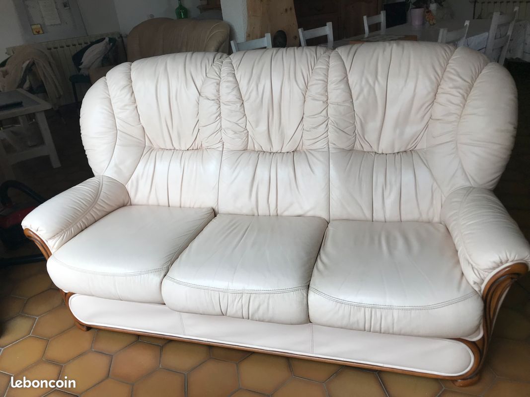 Canapé En Cuir Bartley & Bartley – 2/3 Places – Beige – Bon état – 200 Cm
