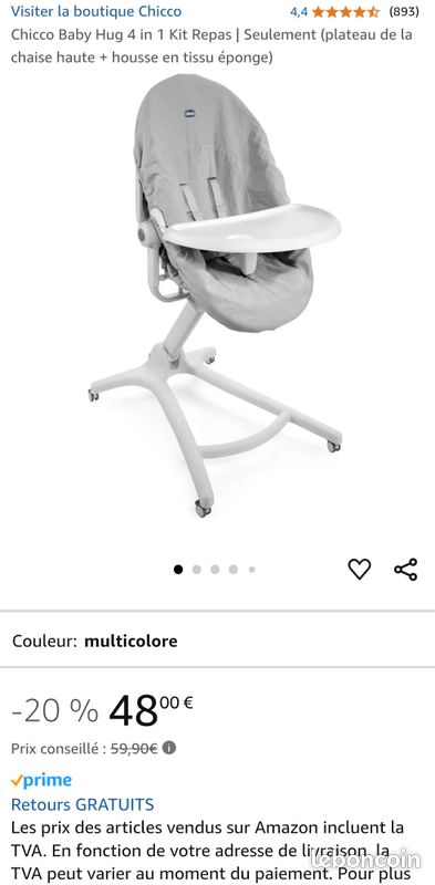 Chicco Baby Hug 4 in 1 Aquarelle + housse + tablette chaise haute (image 5)