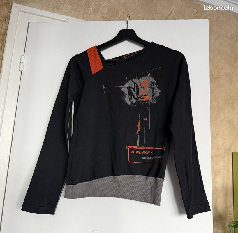 Haut Top Manches Longues Cop Copine - Taille 40 - Noir Et Gris Foncé - Occasion Très Bon état