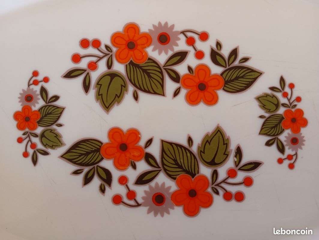 Lot De 9 Tasses à Café ARCOPAL Vintage - Motif Fleurs Orange - Très Bon état - France
