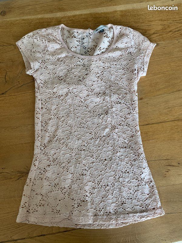 Tee-shirt dentelle rose clair (image 3)