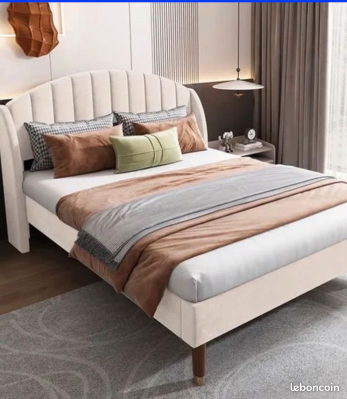 Vend lit tissus beige 160x200 (image 1)