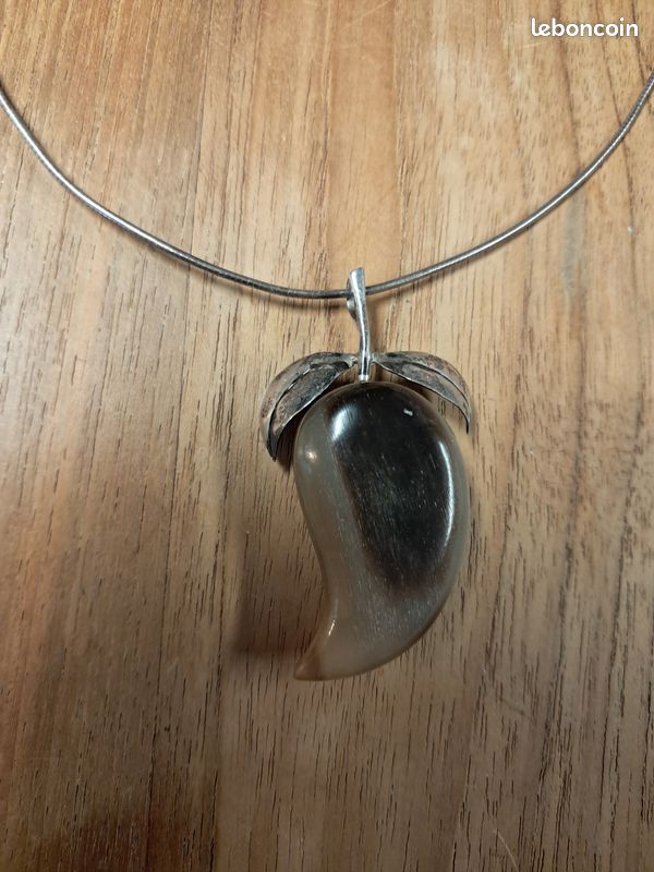 Collier semi-rigide vintage argent et pierre forme feuille (image 4)