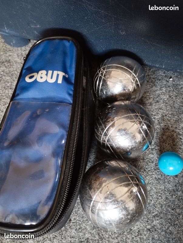 TRIPLETTE DE PÉTANQUE boules bleues ,Avec Sacoche OBUT Rigide et bouchon en buis EUR 70,00