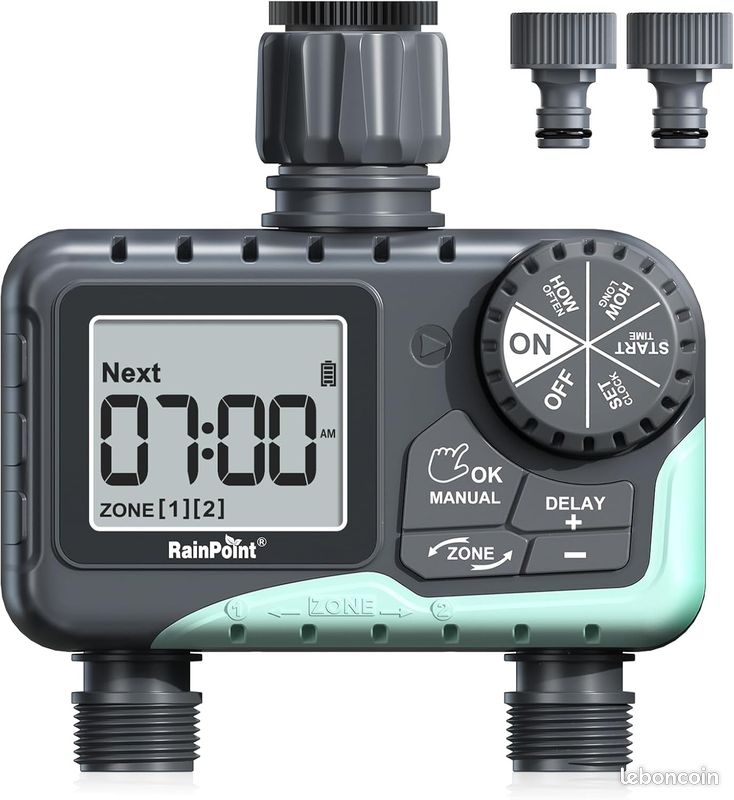 Programmateur D'arrosage Automatique 2 Voies - Étanche IPX5 - Retard De Pluie - Piles AA