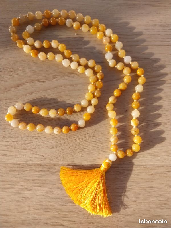 Collier En Argent 925 Avec Perles De Jade Jaune - Bijou Occasion En Excellent état