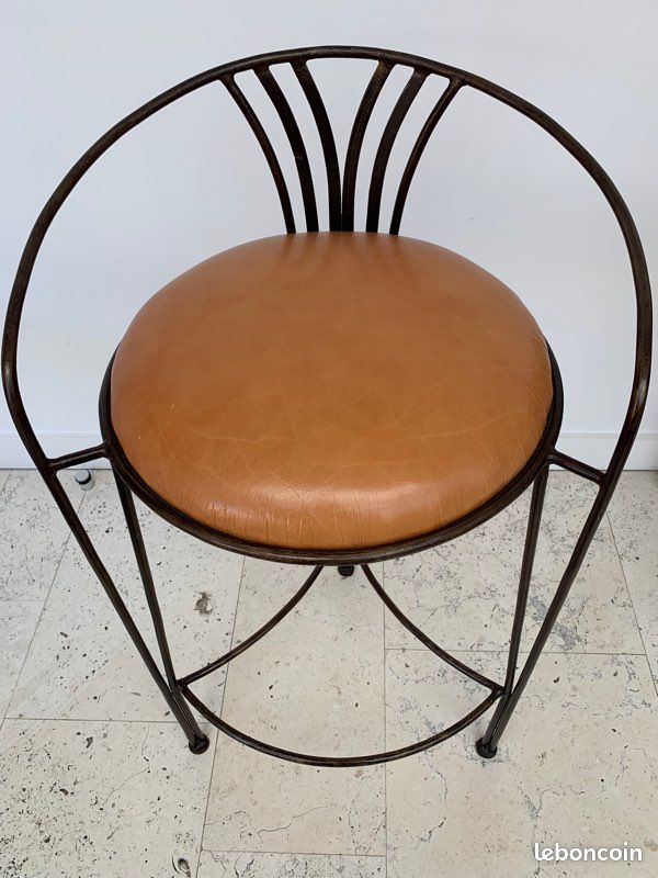 2 Chaises de bar cuir et fer forgé (image 2)