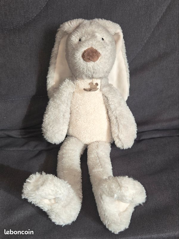Doudou peluche Lapin gris et blanc 45 cm Histoire d'ours