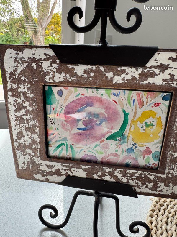 Petite aquarelle originale sur support fer forgé – Style Shabby Chic (image 2)