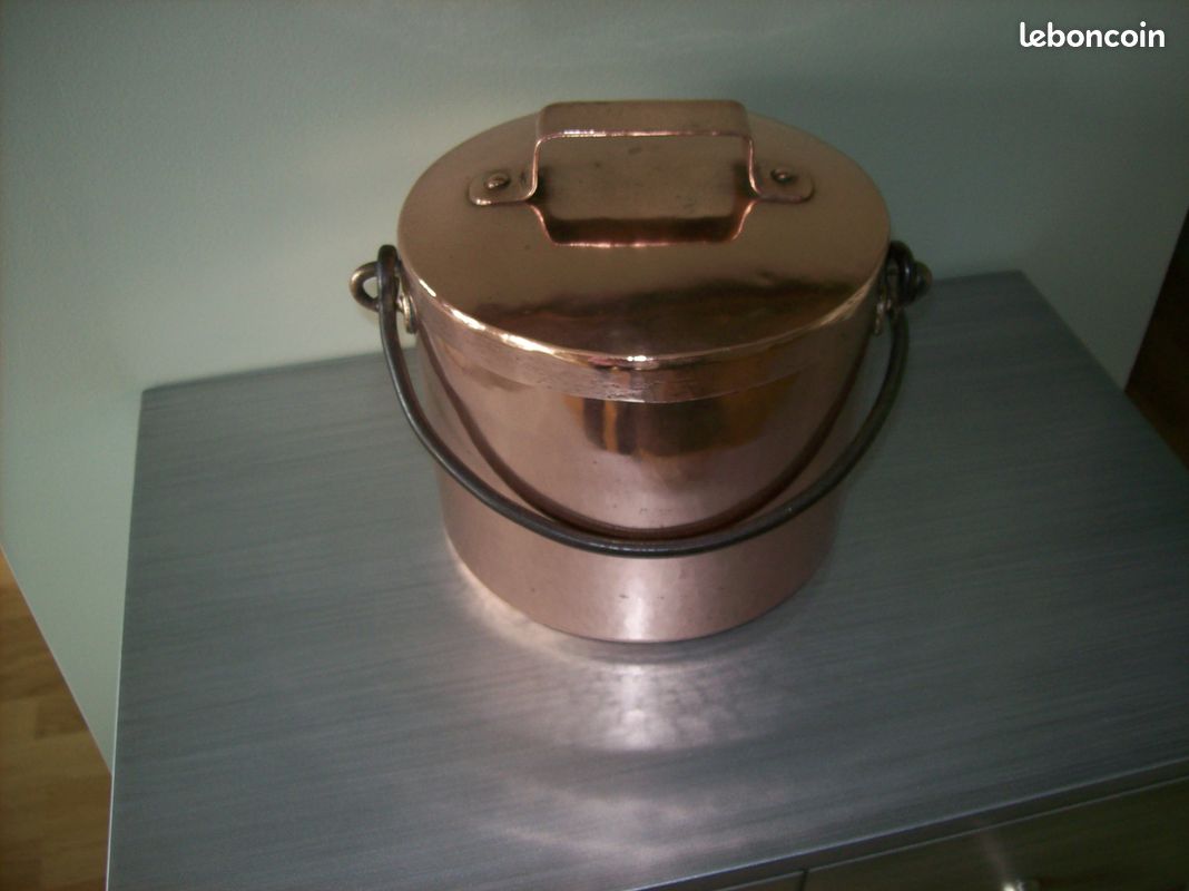 Marmite en cuivre,objet ancien,fer forgé,cheminée (image 1)