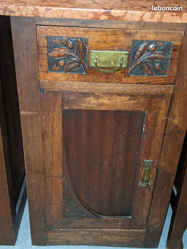Chevets art nouveau circa 1930 marbre, bois et laiton ou cuivre jaune (image 3)