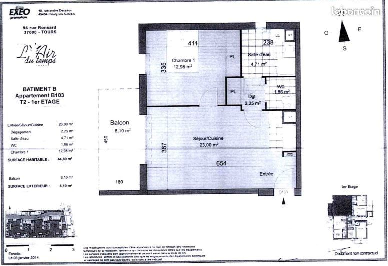 Appartement a louer tours - 2 pièce(s) - 44 m2 - Surfyn