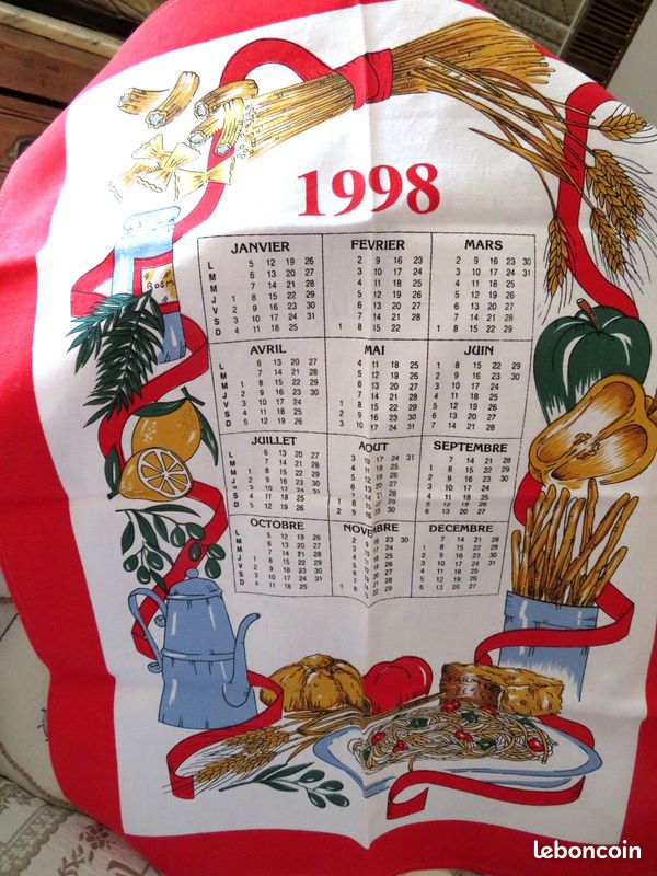 Torchon calendrier 1978 : décoration murale en lin, nourriture et fleurs - Canada