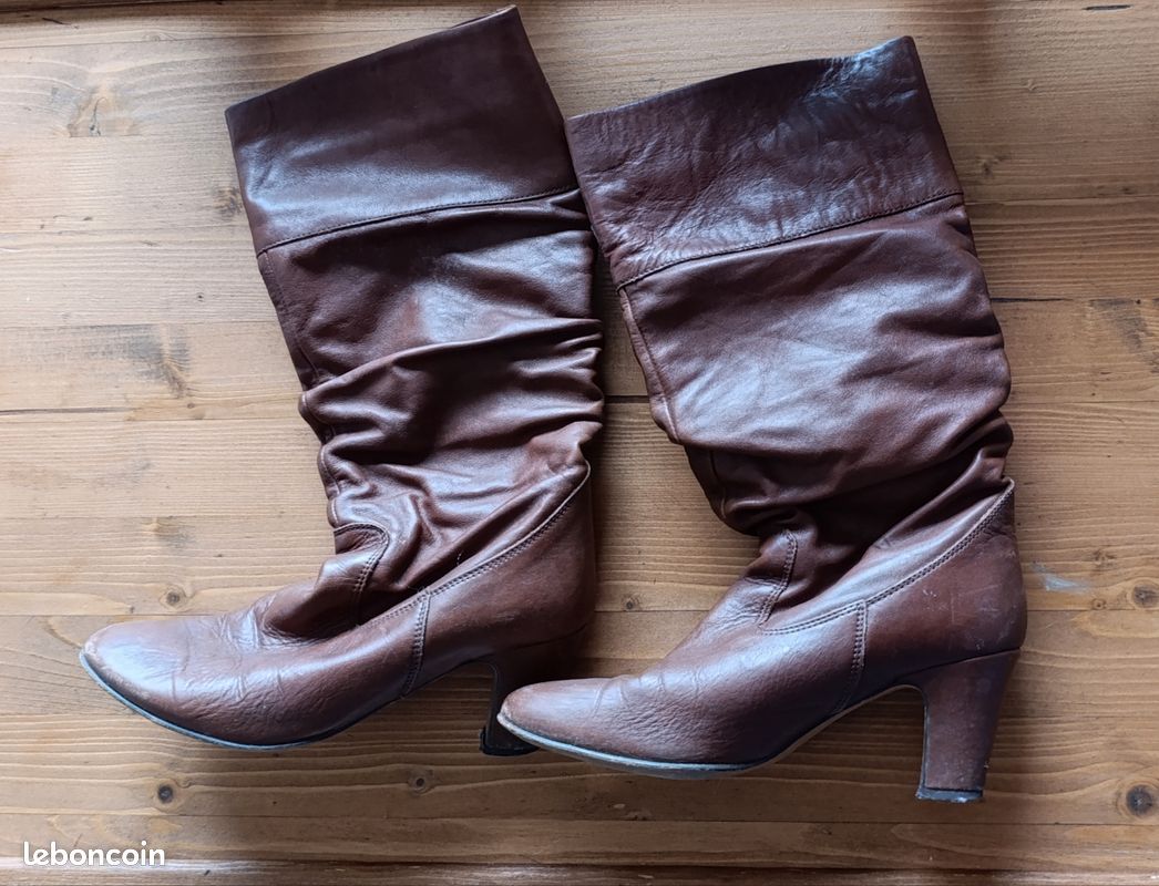 Bottes En Cuir Marron Taille 38 - Occasion Très Bon état, Largeur M, Talon Bas