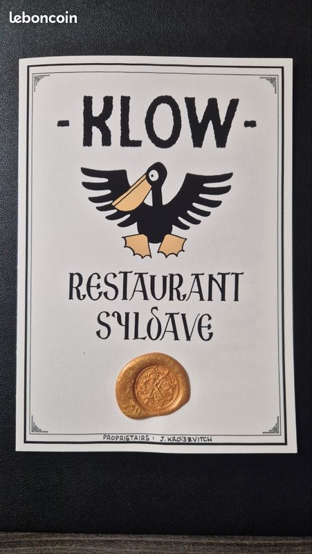 Tintin - Menu Klow Restaurant Syldave + cachet de cire d'authentification version dore menu Fte Nationale syldave - Collection Tintin - Menu Klow Restaurant Syldave + cachet de cire d'authentification version dore menu Fte Nationale syldave - Collection