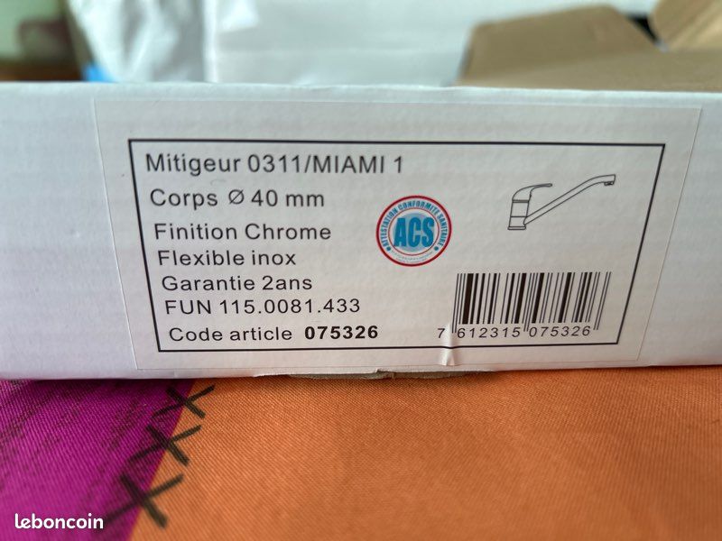 Robinet mitigeur évier chromé modèle MIAMI 1 neuf (image 3)