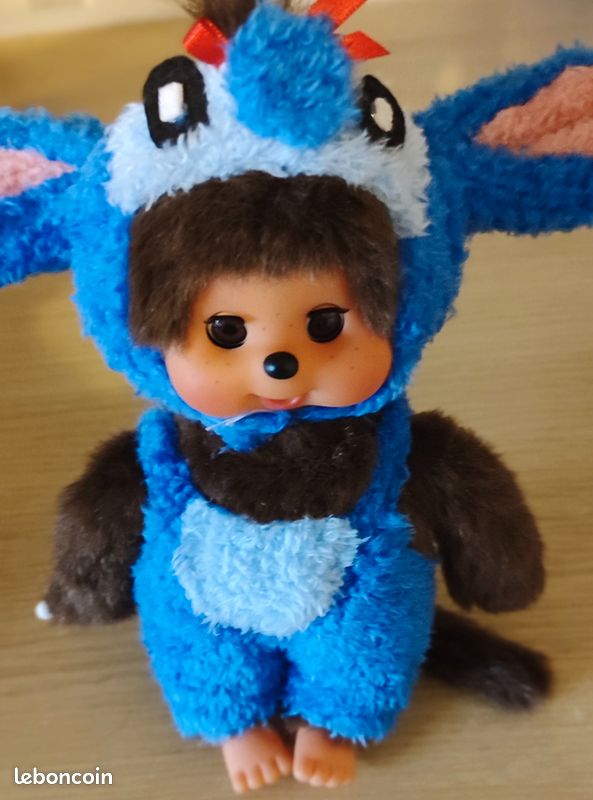 Peluche KIKI Vintage AJENA Sekiguchi 1974 – Vrai Modèle Bleu/violet