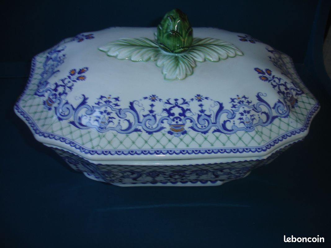 Grande SOUPIERE bleue Faïencerie de GIEN (image 7)