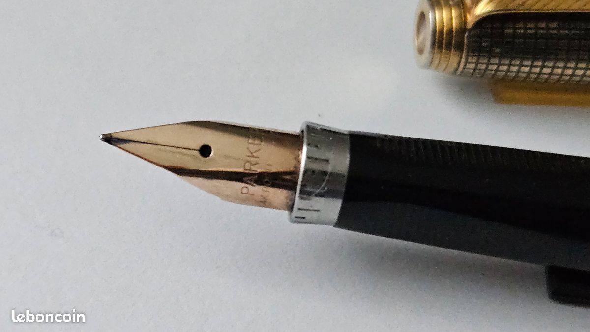Stylo Plume Parker 75 Flighter Rare - Plume En Or Massif 14 Carats Extra Fine - Occasion Vintage