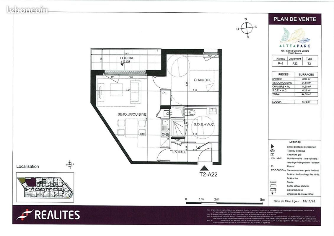 Appartement 2 pièces 44 m² · à Rennes · 44 m² · 610 €/mois