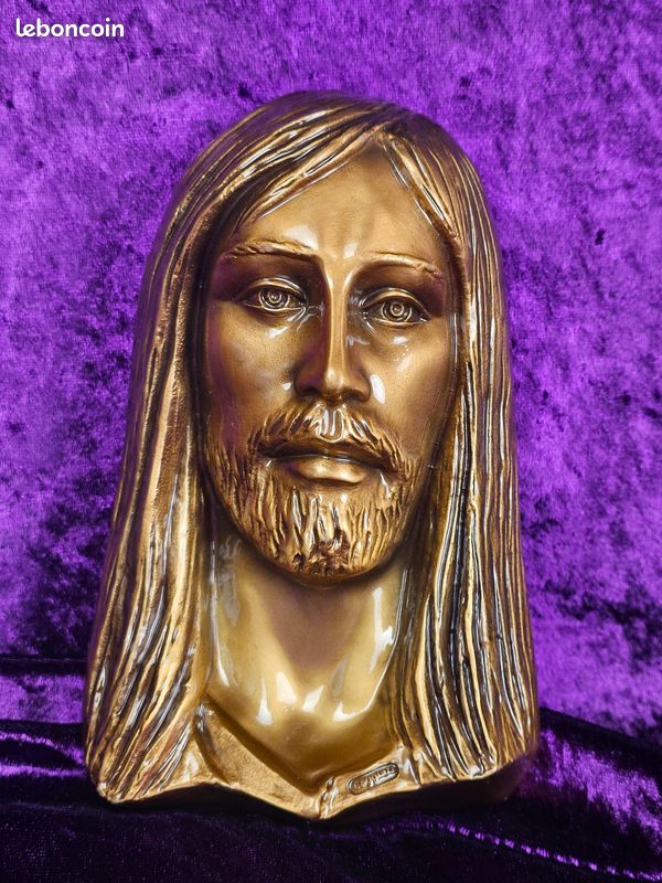 Plaque effigie reproduction Jésus Christ en bronze patiné brillant Caggiati vintage (image 2)
