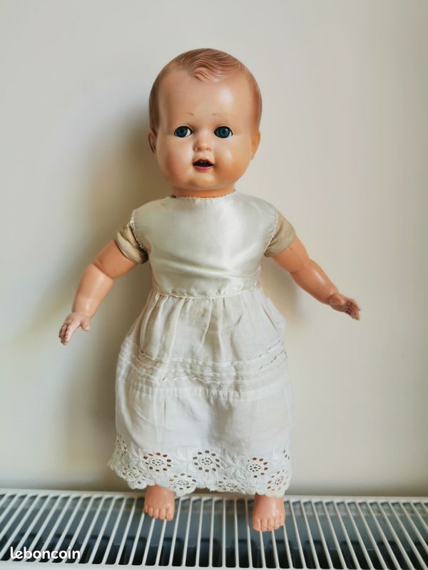 Ancien Baigneur Raynal – Yeux Riboulants, Corps Tissu, 44 Cm – France