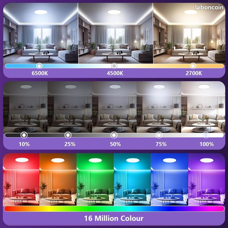 Taipow Plafonnier Led Couleur, 30W 2700K-6500K Luminaire Plafonnier Led avec Télécommande et Contrôl (image 2)