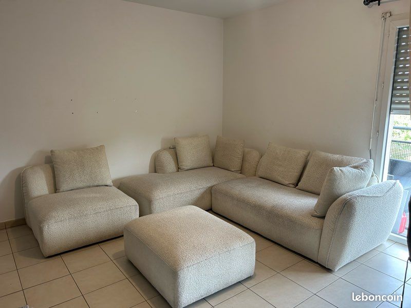 Canapé FLAKE Maisons du Monde – 4 éléments + pouf – Écru (image 4)