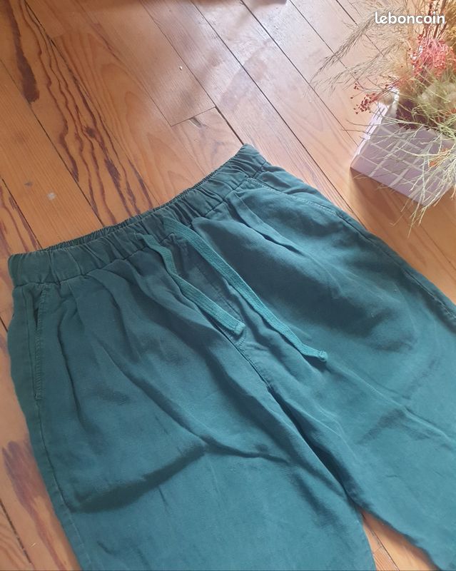 Pantalon fluide cotton chino longueur au dessus des chevilles zara vert taille L (image 4)