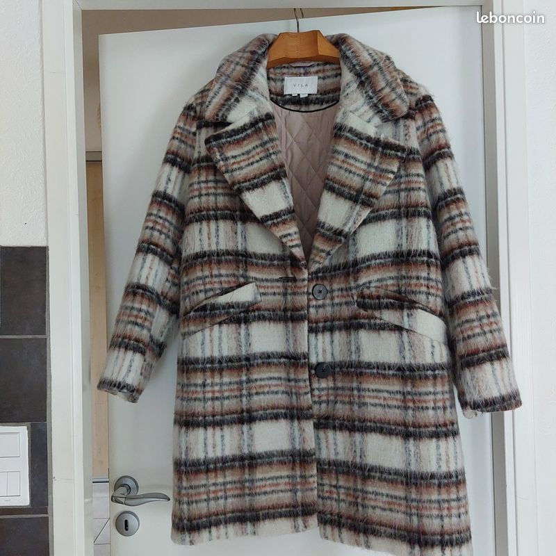 Manteau VILA à Carreaux Taille XS - Porté Une Fois, Excellent état - Couleur Bleu, Style Coat