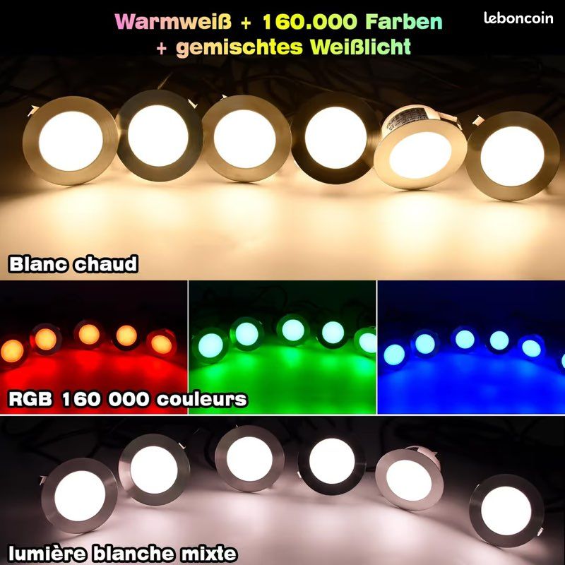 Lot 10 Spots LED Encastrables Extérieur WiFi RGBW – 45 Mm IP67 – Compatible Alexa/Google – Lumière Sol Multicolore